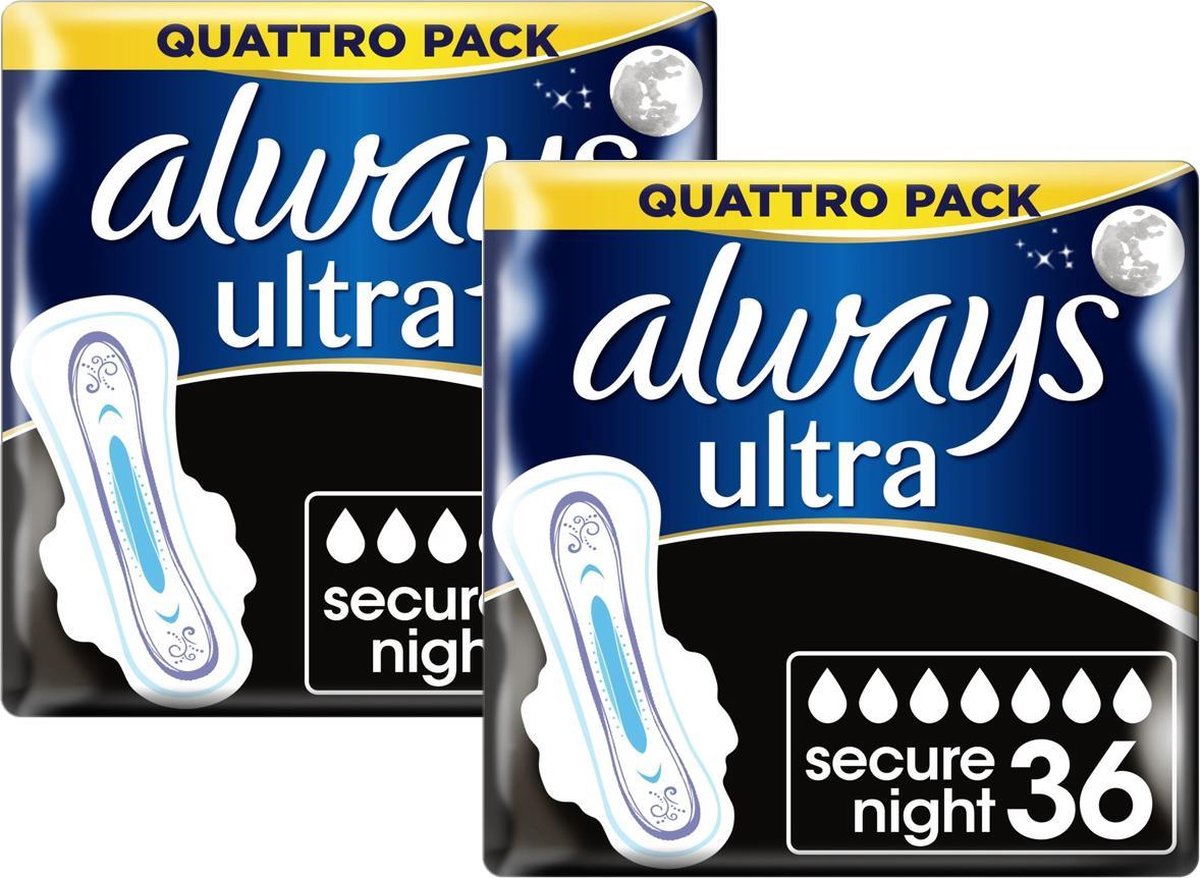 Always Maandverband Ultra Secure Night met vleugels - 72 verbanden (2x36)