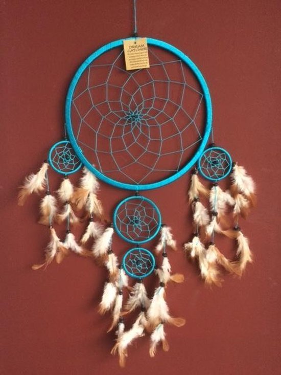 Dromenvanger / Dreamcatcher Ø26cm met kleintjes  - lichtblauw