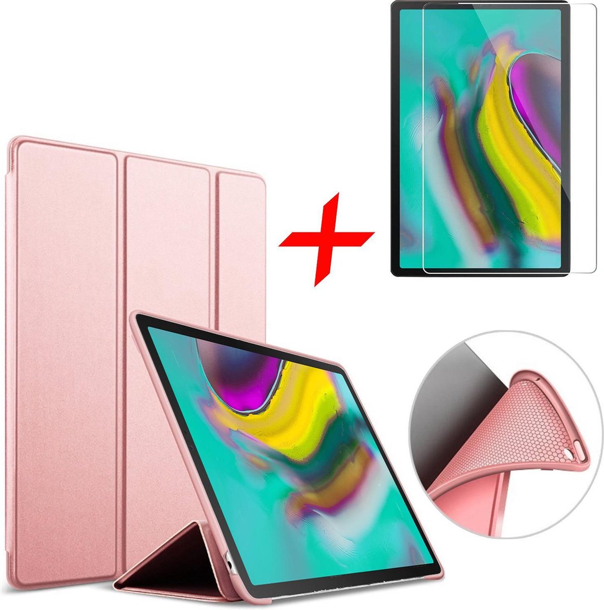 Hoes + Screenprotector geschikt voor Samsung Galaxy Tab S5e - Smart Book Case Siliconen Hoesje - iCall - Roségoud