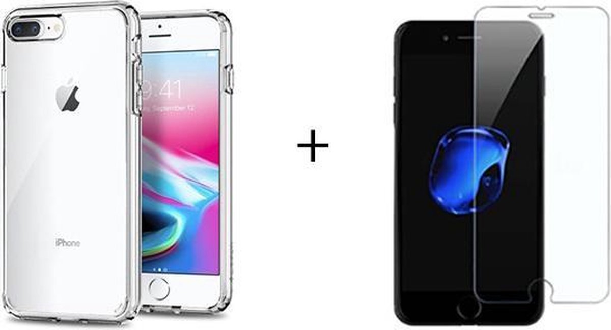 iPhone 7 plus hoesje siliconen case transparant - Apple iPhone 8 plus hoesje hoesjes cover hoes case - 1x iPhone 7 plus 8 plus screenprotector - LuxeRoyal