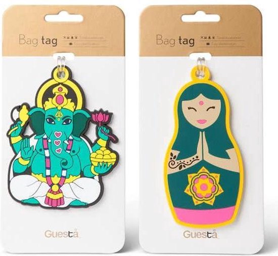 Guesta Bagagelabel – Ganesh en Namaste - Kofferlabel – Adreslabel – PVC – Voor Koffers – Handtassen - Backpacks - Vrolijk en Makkelijk herkenbaar