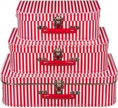 Kinderkoffertje rood met witte strepen 30 cm