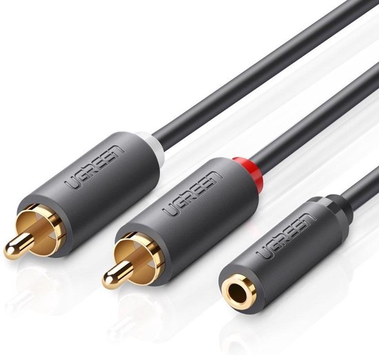 20cm lang Ugreen 2 x RCA Tulp naar audio 3.5mm Zwart kabel | bol.com