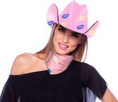 Roze kartonnen cowboyhoed met lippen/kusjes voor dames