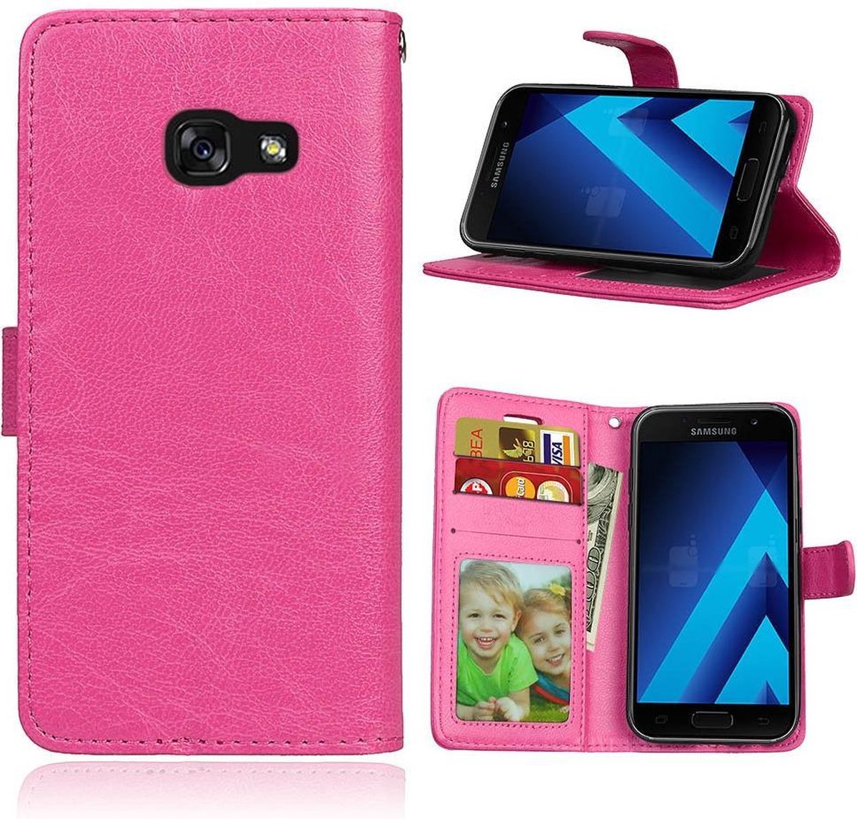 Telefoonhoes Geschikt voor: Samsung Galaxy A3 2017 portemonnee hoesje - Roze