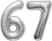 Folieballon Cijfer 67 Zilver - 86 cm