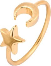 24/7 Jewelry Collection Ster en Maan Ring Verstelbaar - Verstelbare Ring - Goudkleurig
