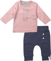 Dirkje Basics Meisjes Set (2delig) Lichtroze Shirt met Broek Donkerblauw - Maat 68