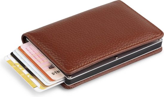 Lederen portemonnee - Pasjeshouder - Creditcardhouder - Portefeuille - Uitschuifbare wallet - Bruin - ForDig