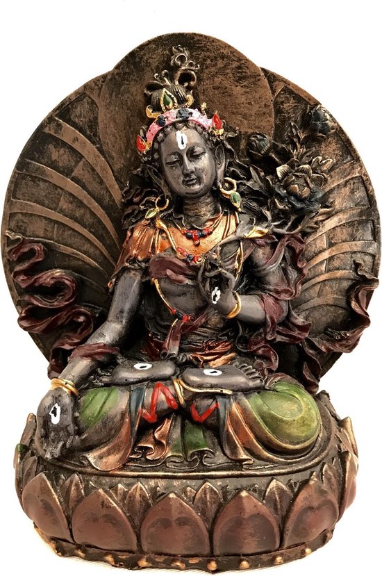Boeddha Witte Tara Met de hand geschilderd resin.Colored resin hand-painted distressed oldlook. 14.5cm
