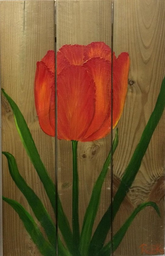 Houten paneel "Tulp oranje-rood"