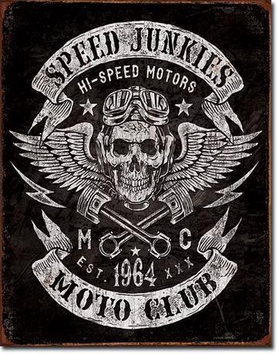 Speed Junkies Moto club  Metalen wandbord 31,5 x 40,5 cm.