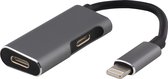 Deltaco EPZI IPLH-593, Apple Lightning naar 2 x Lightning adapter en splitter voor audio en opladen tegelijk spacegrey-aluminium