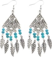 Fako Bijoux® - Boucles d'oreilles - Carreaux Avec Plumes - Turquoise