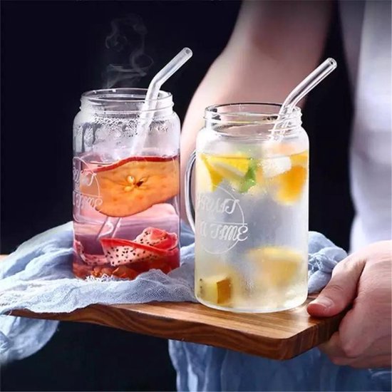 Réutilis by ARTUROLUDWIG Set Jumbo idéal pour cocktail faites à la main smoothie droites lot de 5 avec 2 brosses de nettoyage Pailles de verre 23 cm x 10 mm 