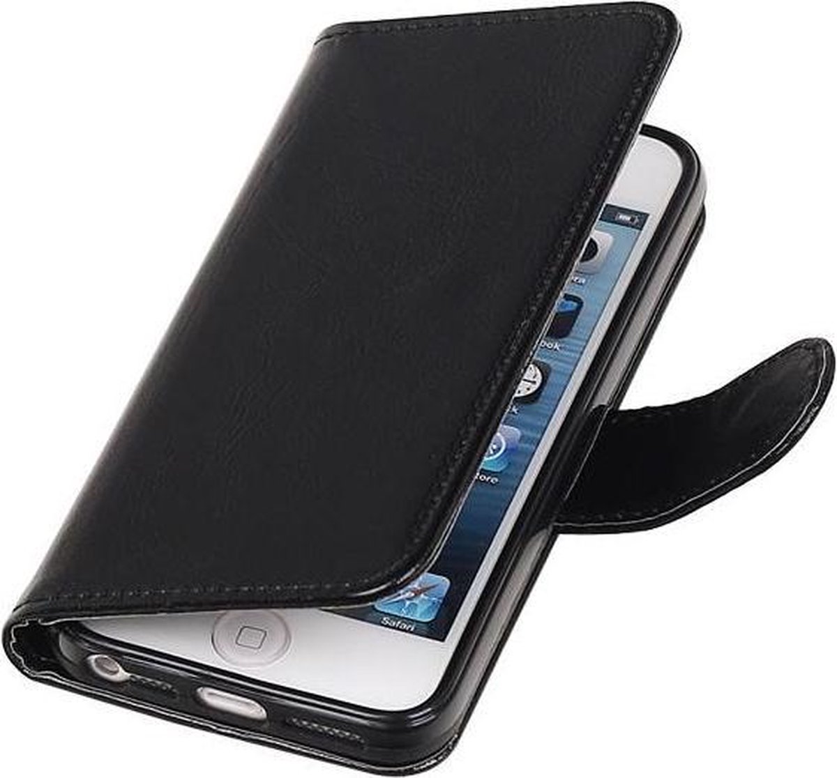 Zwart Book Case Effen design geschikt voor Apple iPhone 5/5s/SE