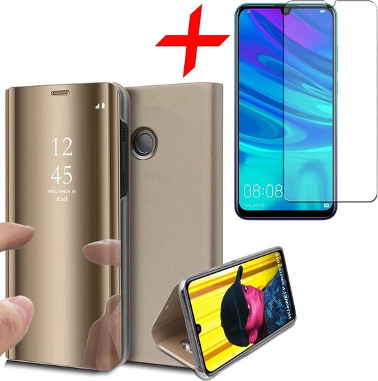 Étui miroir pour Huawei P Smart (2019) Étui cuir en forme de livre or +  protection... | bol.com