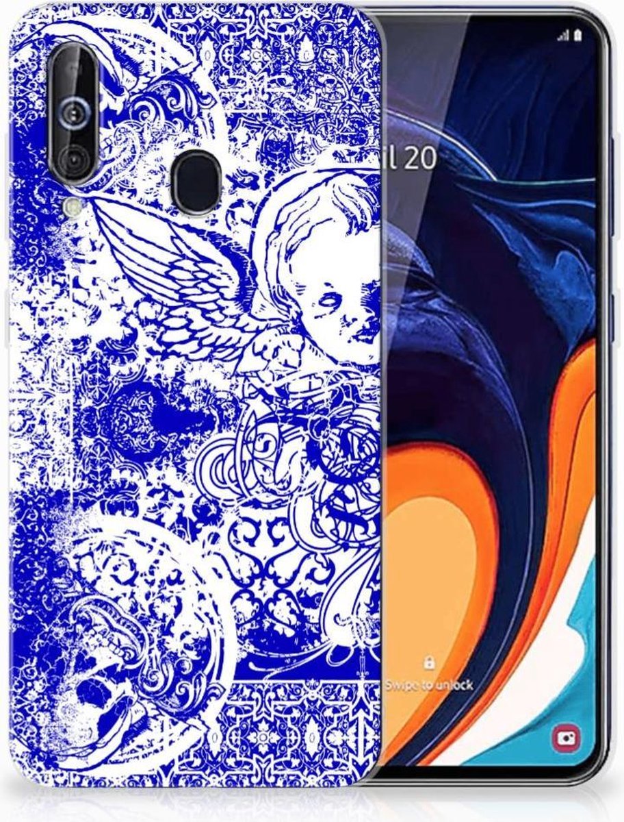 Silicone Back Case Samsung Galaxy A60 Angel Skull Blauw