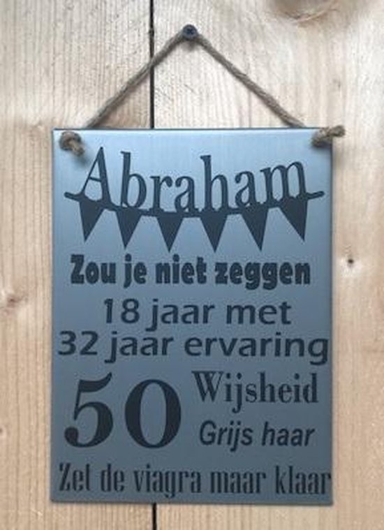Zinken tekstbord Abraham - grijs - 50 jaar
