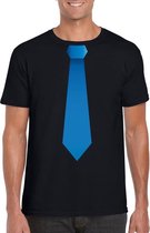 Zwart t-shirt met blauwe stropdas heren S