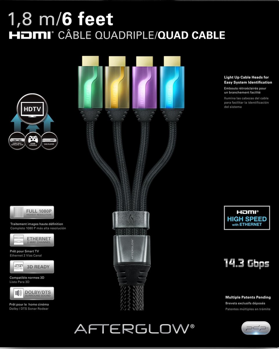 Afterglow HDMI Kabel 4X 1.80m Wii U + Xbox 360 + Xbox One + PS3 + PS4