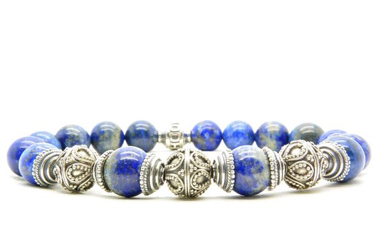 Beaddhism - Armband - Lapis Lazuli - Triple Kashmir - Sterling Zilver- 10