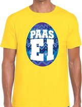 Paasei t-shirt geel met blauw ei voor heren 2XL