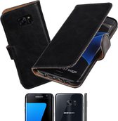 MP Case zwart leder look hoesje voor Samsung Galaxy S7 Edge Booktype - Telefoonhoesje - smartphonehoesje - beschermhoes.