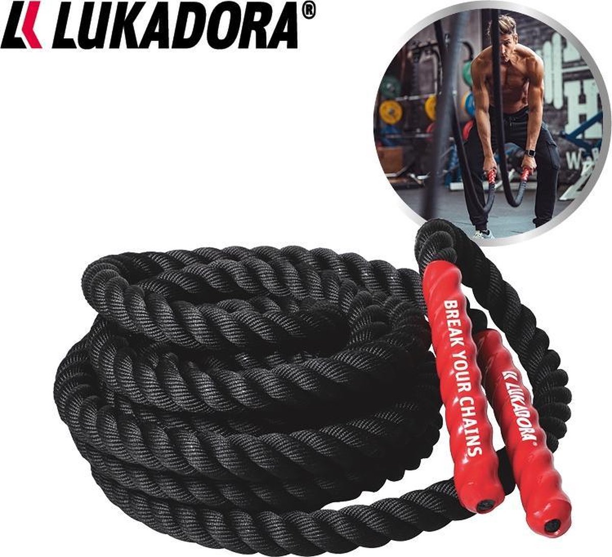 The Living Store Battle rope 9 m 6,8 kg polyester zwart - Slagtouw