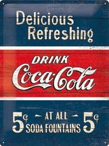 Coca-Cola Delicious reclame wandbord, Reclamebord Amerika USA, Metaal