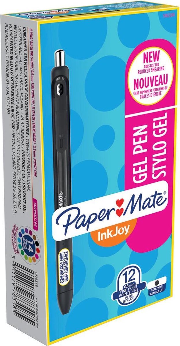 Paper Mate InkJoy-gelpennen | Medium punt (0,7 mm) | Zwart | 12 stuks