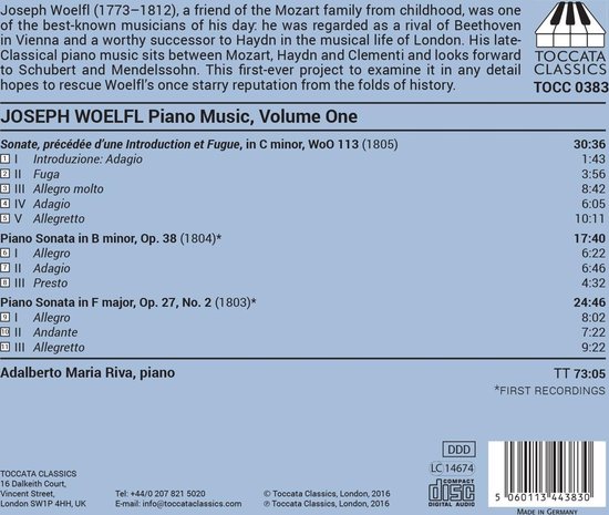 Cd-hoes met tekst en tracklist, 'Joseph Woelfl Piano Music, Volume One'