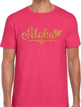 Aloha gouden glitter hawaii t-shirt roze heren - heren shirt Aloha XL