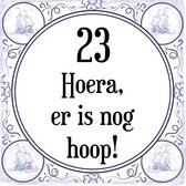 Verjaardag Tegeltje met Spreuk (23 jaar: Hoera! Er is nog hoop! 23! + cadeau verpakking & plakhanger