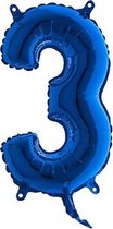Folieballon cijfer 3 blauw (35cm)