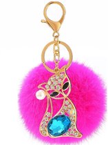 Sleutelhanger Crystal Vos donker roze pareltje pluch