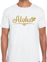 Aloha goud glitter hawaii t-shirt wit heren M