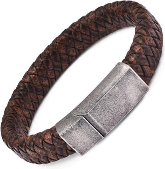 Bracelet homme tressé - 100% cuir véritable & acier inoxydable - fermoir  magnétique -... | bol