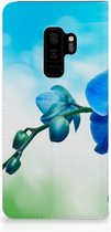 Geschikt voor Samsung Galaxy S9 Plus Standcase Hoesje Design Orchidee Blauw