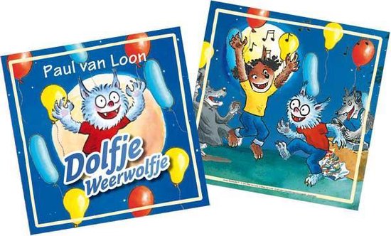 Servetten Dolfje Weerwolfje, met Dolfje en vrienden op een feestje met ballonnen.
