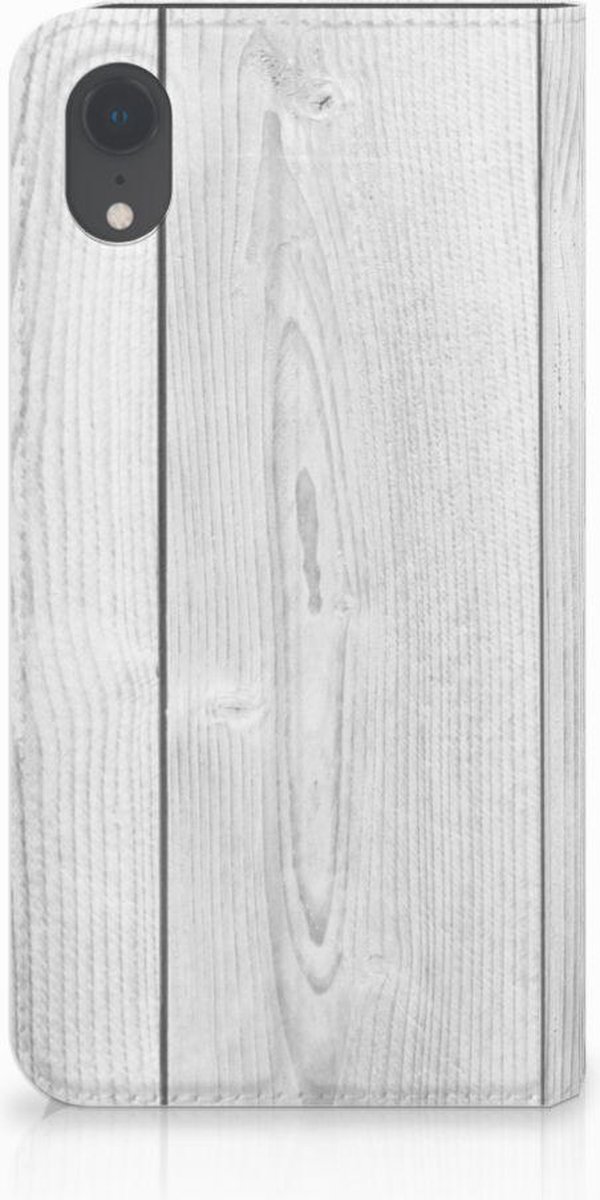 Standcase Hoesje voor Apple iPhone Xr Book Wallet Case White Wood
