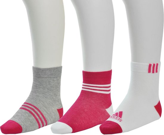 adidas - Little Kids Ankle 3 Pair Pack - Sokken - 15 - 18 - Roze/Wit/Grijs  | bol.com