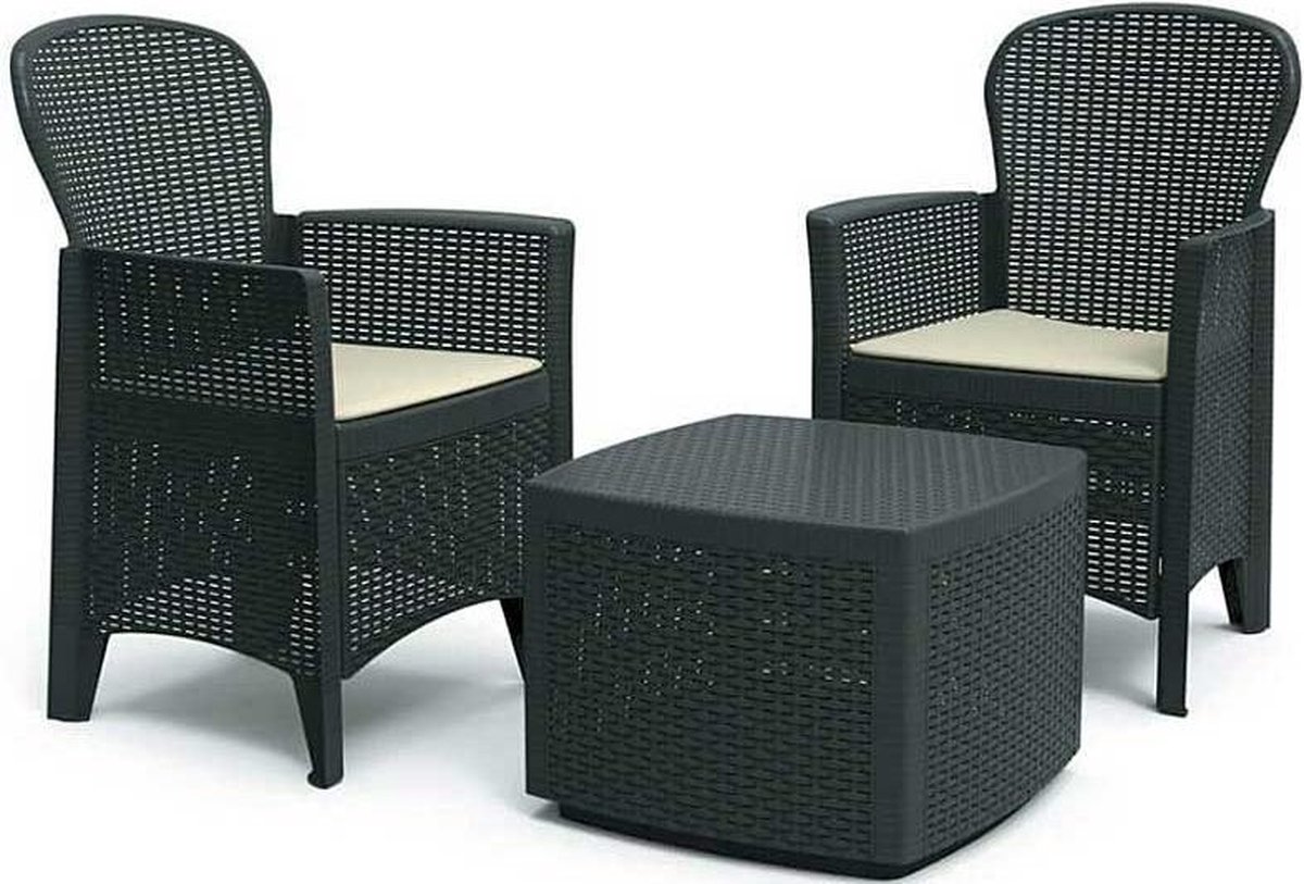 Tuinset compleet Florence - 2 stoelen - met kussentjes - bijzettafel-  rotanlook | bol.com