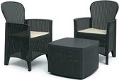 Tuinset compleet Florence - 2 stoelen - met kussentjes - bijzettafel- rotanlook