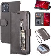 Portemonnee grijs wallet book-case rits hoesje iPhone 11 Pro Max