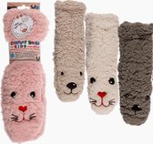 dikke fleece sokken Poes Roze - huissokken met antislip mt 22-26