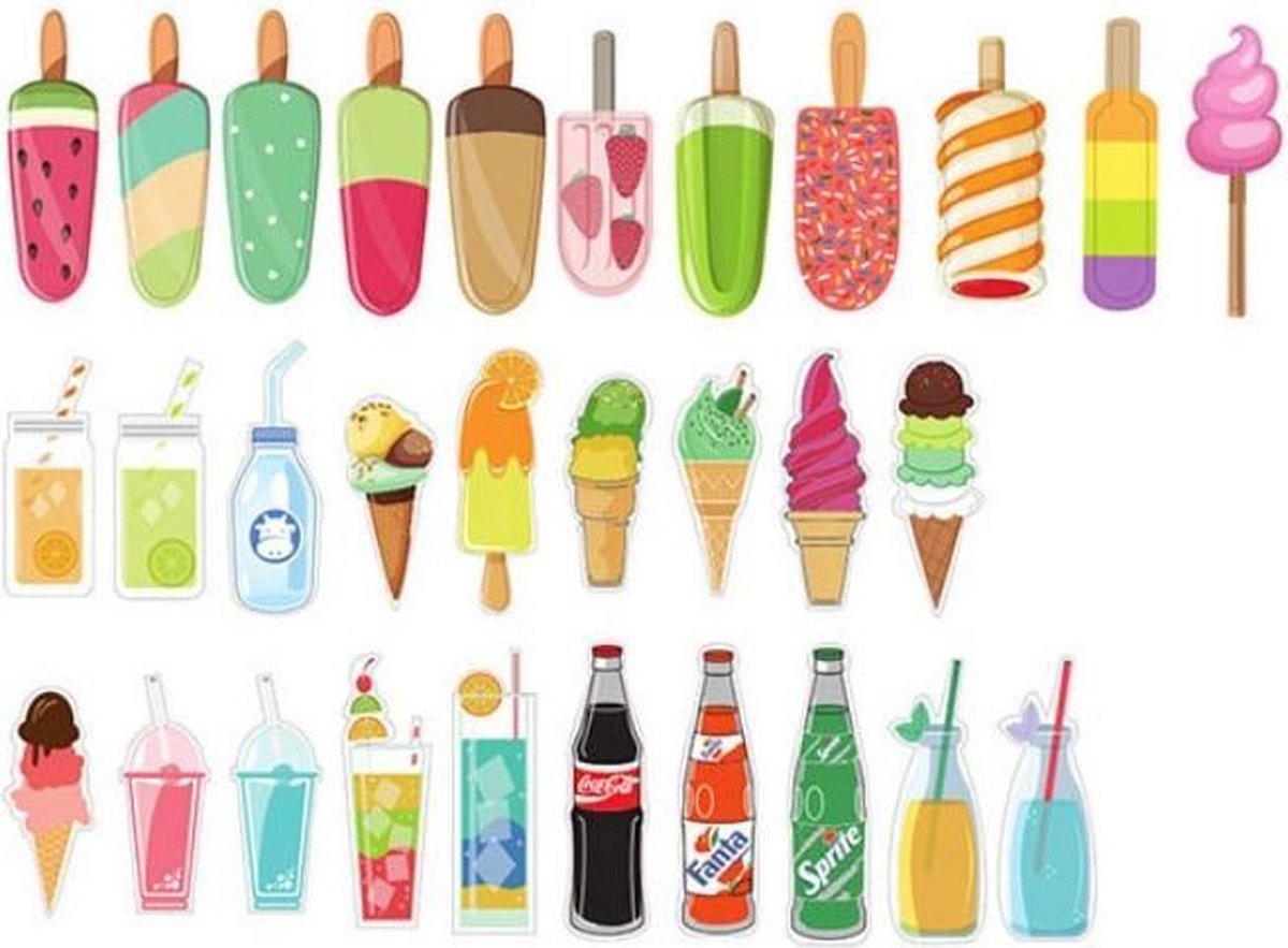 30 Stuks Leuke Ijs En Frisdrank Boekenleggers 14cm - Bookmark - Zomer - Cola - Ijsje - Sinas