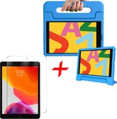 Hoes geschikt voor iPad 2019 / 2020 / 2021 10.2 inch - Screen Protector GlassGuard - Kinder Back Cover Kids Case Hoesje Blauw & Screenprotector