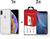 iPhone XR Telefoonhoesje met 2 x Screenprotector | Transparent Siliconen Tpu Smartphone Case | Gehard Beschermglas