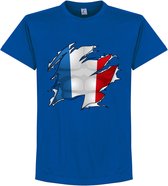 Frankrijk Ripped Flag T-Shirt - Blauw - XXXL
